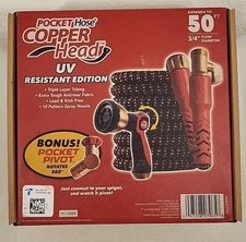 Pocket Hose Copper Head w/New Pocket Pivot Expandable Garden Hose 50 FT, AS-SEEN
