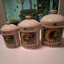 Large Sunflower Susan Winget Set Kitchen Counter Canisters Small Medium Large