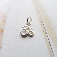 Tiny Om Charm Sterling Silver Yoga Symbol for 925 Jewelry Bracelet or Necklace