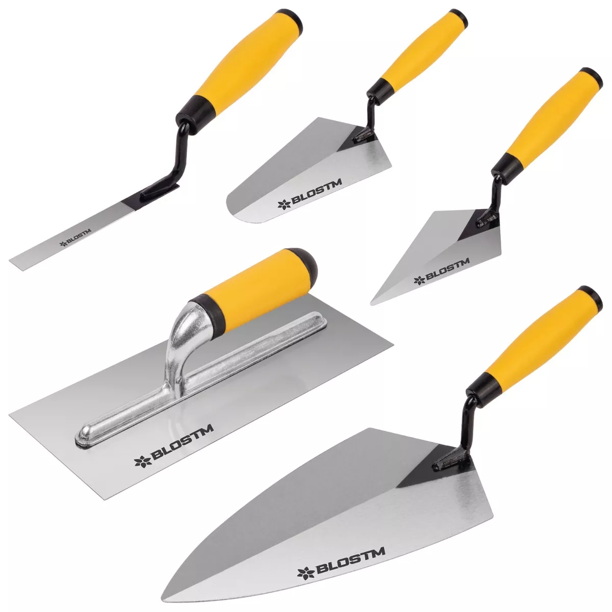 BLOSTM 5pc Builder Professional Trowel Set Bricklayer Brick Plastering Tools