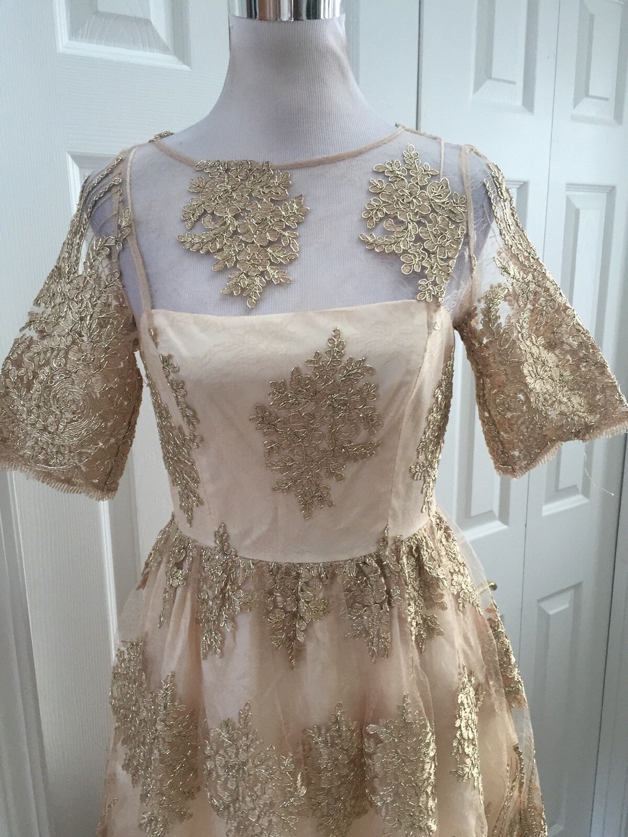 slim fit dress slacks Bell Sleeve Metallic Lace Sheath Dress in Black Gold