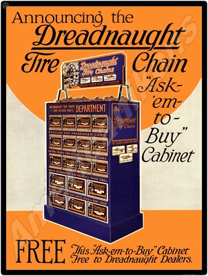 1922 Dreadnaught Tire Chains of Tonawanda, New York New Metal Sign: Large Size 