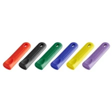 (SIX) SILICONE ASSORTED COLORS HOT HANDLE SKILLET GRIP FITS FLAT HANDLE 8" PAN