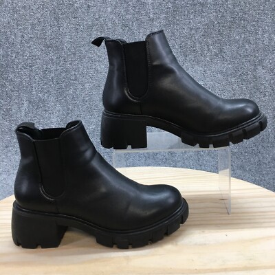 Steve Madden Boots Womens M Howler Chelsea Booties Black Block Pull On 