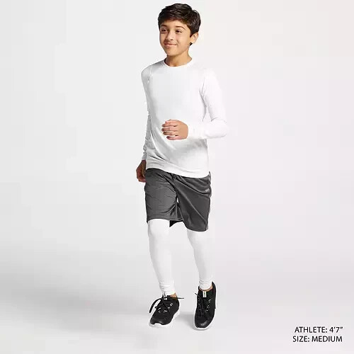 DSG Boys' Cold Weather Compression Crew Long Sleeve Shirt Pure White SIZE SMALL