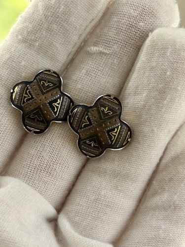 Vintage Damascene Cufflinks Cross Spanish Brown Gold Silver - Picture 4 of 14