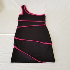 Papaya Sexy One-Shoulder Minidress - Black w/Pink Strips - Form-fitting - Medium