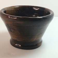 Wooden Bowl HANDCRAFTED 3" High 3" Base 4 5/8" Opening 1995 Penny in bottom Crim