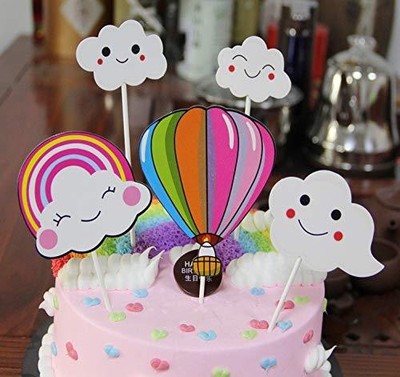 Party Favors Decoration Blue Pink White Hot Air Balloon And Clouds