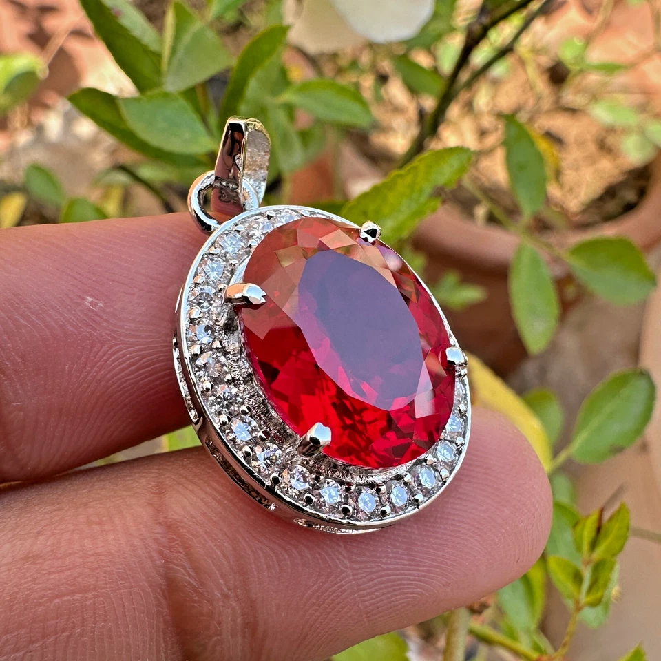 Colgante de rubí rojo natural de 35 quilates - Piedra preciosa suelta certificada en plata maciza 925 Foto 2 de 4