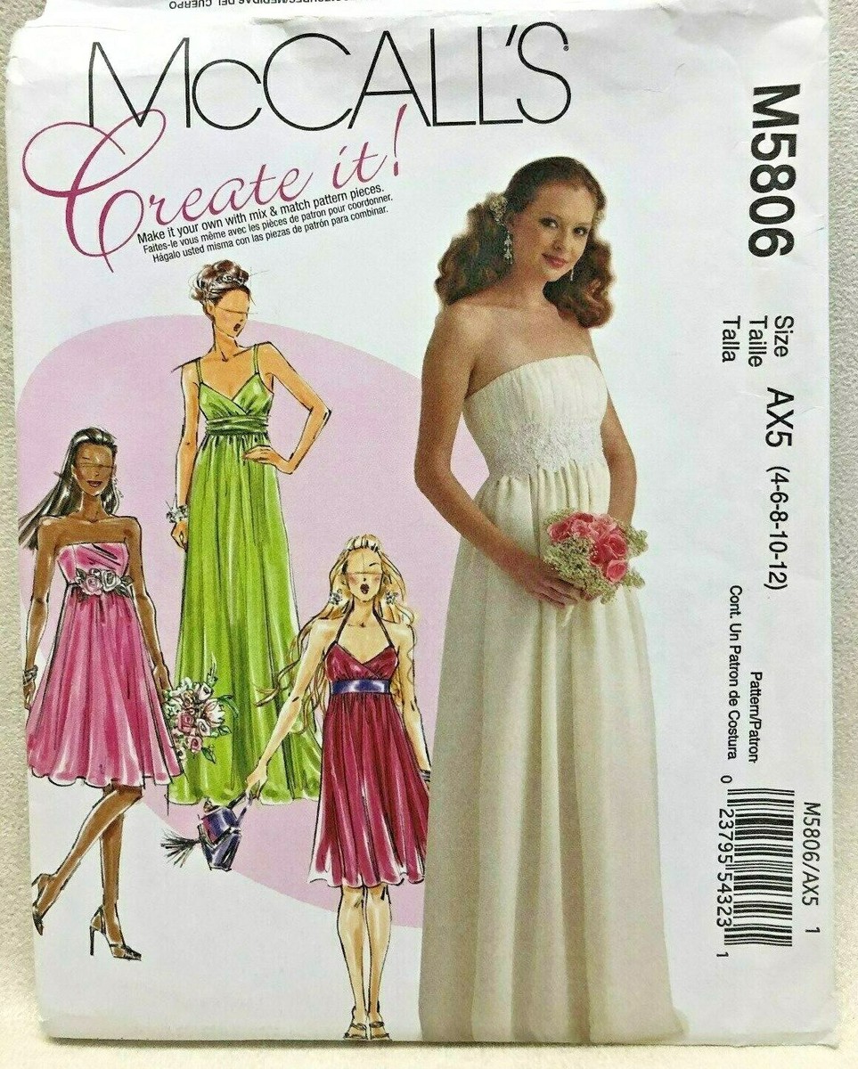McCall's UNCUT Misses' Lined Prom Formal Dress Size AX5 4-12 Pattern #M5806  | eBay