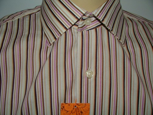 NEW WT TALLIA CASUAL SHIRT SIZE M 100% COTTON WHITE BLACK PURPLE STRIPED #220 - Picture 2 of 5