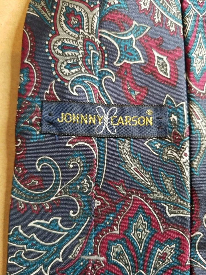 Lote de 2 corbatas vintage para hombre Johnny Carson 100 % seda italiana 100 % poliéster EE. UU. Foto 4 de 4