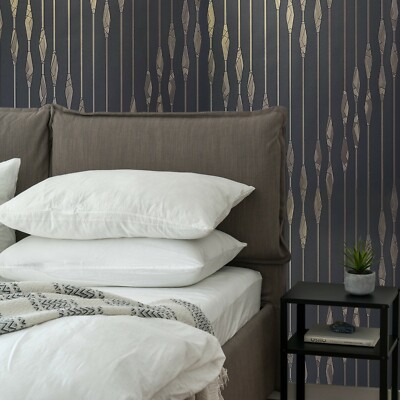 Herringbone Zig zag lines Chevron Black Bronze Metallic textured Wallpaper rolls
