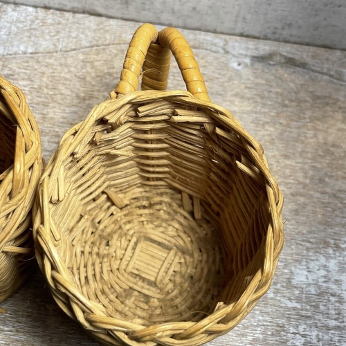 Lote de 4 portavasos boho vintage años 70 mimbre ratán con asas 4,5x3,5" RARO - Imagen 9 de 24