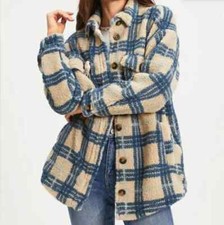 Vici Oaklynn Pocketed Plaid Teddy Jacket New Size Xl