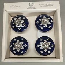 CASA DECOR CERAMIC Drawer Knobs / Pulls Set of 4 NEW in box. HANDMADE in India 