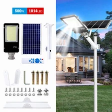 PFCTART Commercial Solar Street Light IP65 Dusk To Dawn Road Lamp+Remote+Pole