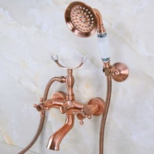 Antique Red Copper Wall Mounted ClawFoot Bath Tub Faucet With Hand Shower fna359