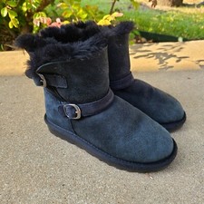 Girl's Winter Boots Suede Fur Black Size 12