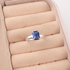Lab Created Blue Sapphire Gemstone 925 Sterling Silver Women's Jewelry Boho Ring