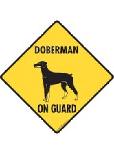 Warning Doberman with Natural Ears On Guard Aluminum Dog Sign or Vinyl Sticker