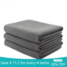 3 Pcs Large Waffle Weave Grey Thirsty Microfiber Drying Towel 16" x 24"