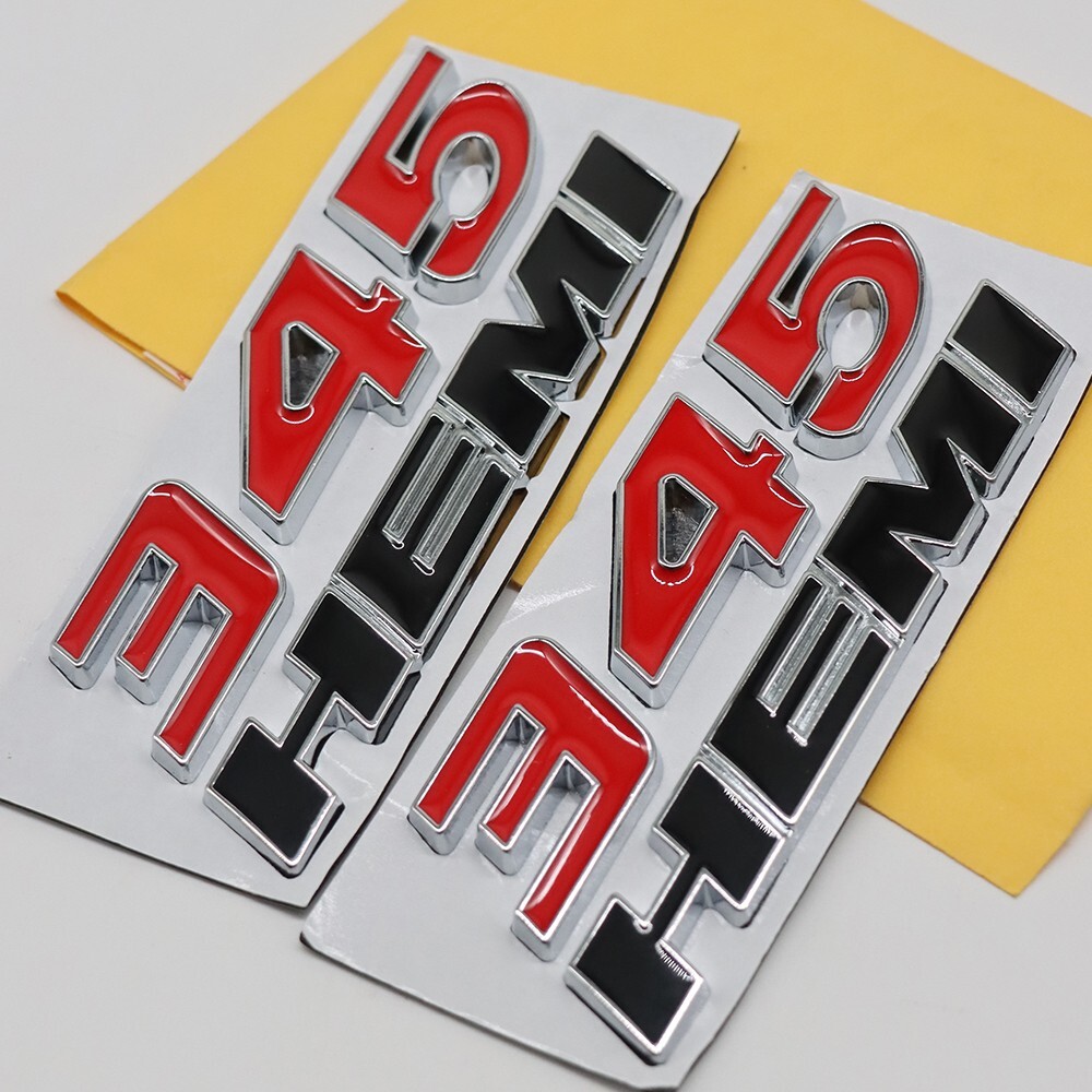 2PCS 345 HEMI Badge Side Fender Emblem Black Red Outline