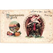 Antique Thanksgiving Chubby Boy Chef Giant Turkey Knife Fruit Embossed J Herman