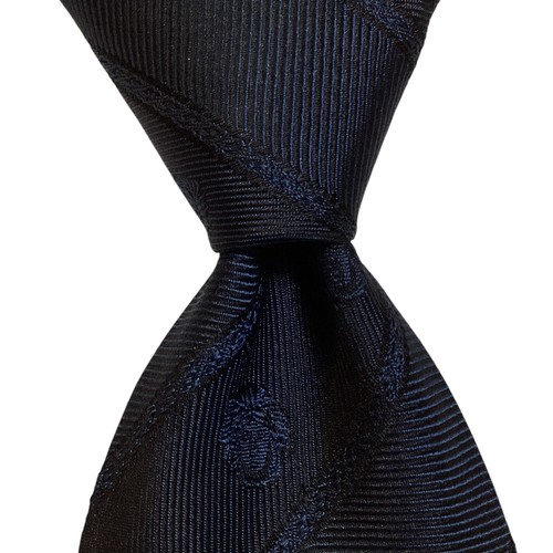 GIANNI VERSACE Mens 100% Silk Necktie ITALY Luxury MEDUSA STRIPED Blue/Black EUC