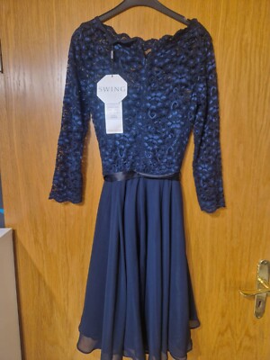 SWING Spitzenkleid Damen Gr. DE 34/XS blau Elegant, Neu mit Etikett 