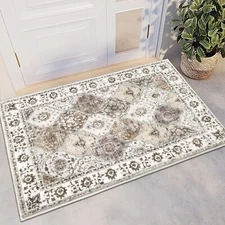 HEBE Washable Area Rug 2'x3' Non Slip Soft Distressed Medallion Bedroom Rug B...