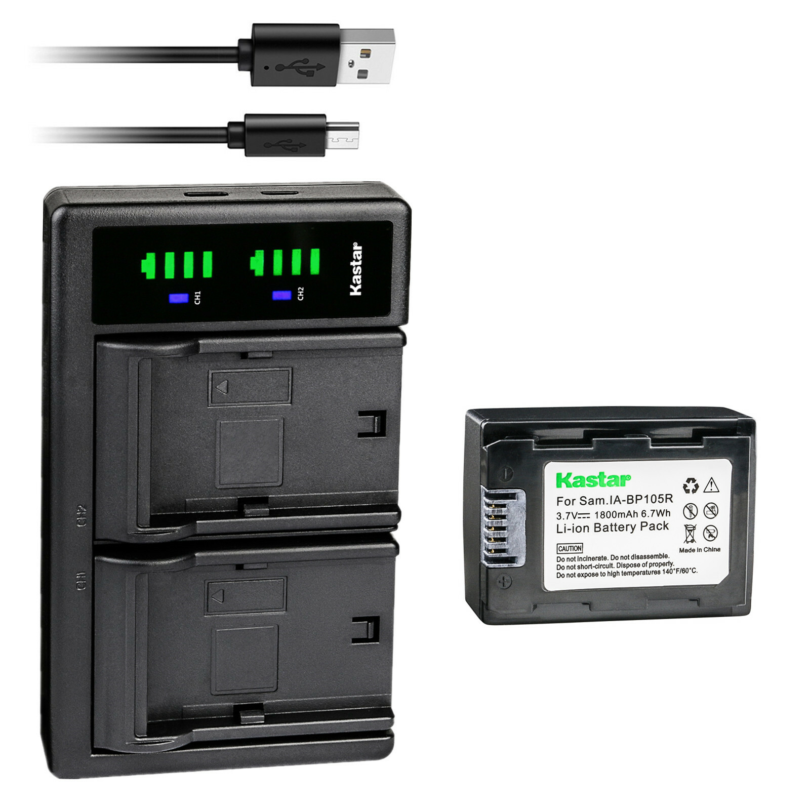 Kastar Battery LTD2 Charger for Samsung IA-BP105R & Samsung HMX-F90WN HMX-F900