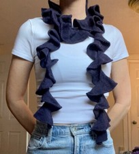 Blue Violet Women's Hand Knitted Scarf - Ruffled Knit W. Lace Design- Very Soft 