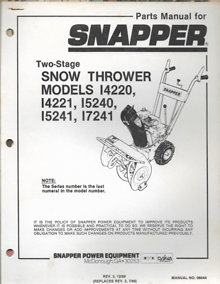 【414】Schneeページ SNAPPER SNOW THROWER TWO-STAGE I4220 I4221 I5240 I5241 I7241