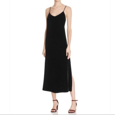 Robe Noire Rebecca Minkoff En Velours Polyester - Taille 6, Bretelles Spaghetti, Col V, état Comme Neuf