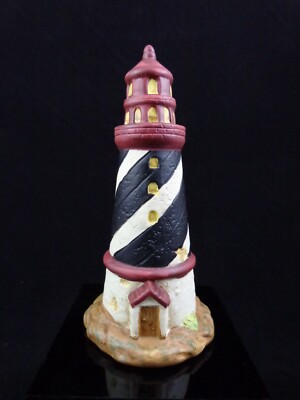 VINTAGE K S COLLECTION BLACK AND WHITE STRIPED  LIGHTHOUSE 6'' TALL