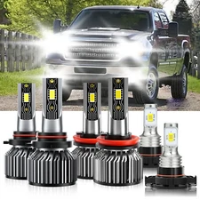 For GMC Sierra 2007-2013 6pcs LED Headlight Bulb Hi Low Beam + Fog Light 6500K