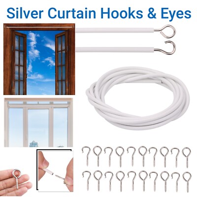 GARDINENNETZ DRAHT WEISS FENSTERVOILE KABEL KORDEL MIT HAKEN UND ÖSEN 2/3/5/10/25M