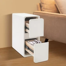 Modern White Nightstand, Bedside Table with Drawers,?Small Narrow Nightstand