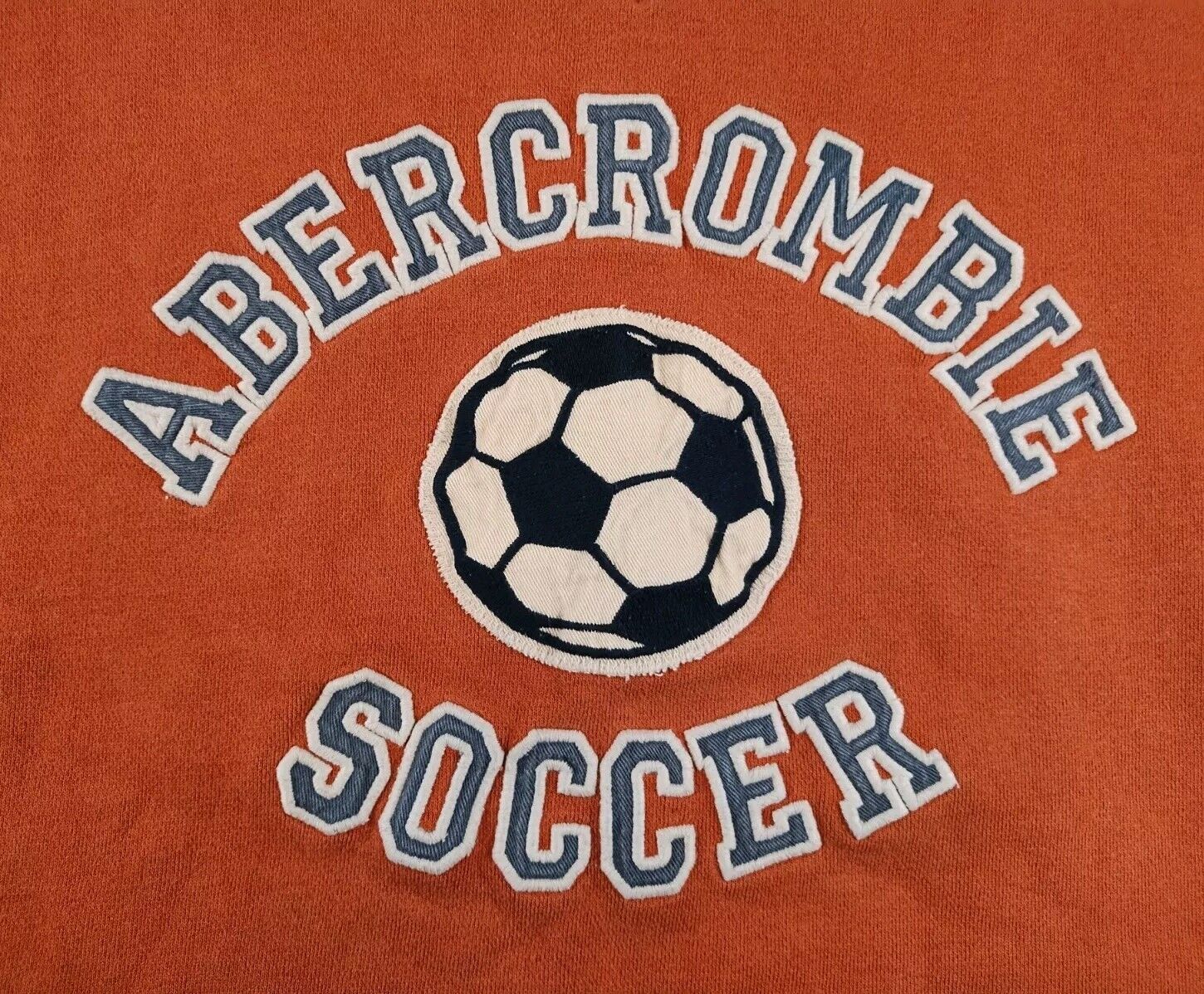 Abercrombie & Fitch Sweatshirt Soccer Youth Lg Orange Soccer Logo Embroidered