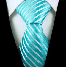 Turquoise & Silver Tie Set - Woven Blue Necktie with Pocket Square - Wedding Tie