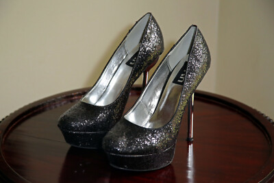 Fahrenheit Black Glitter Platform Stiletto Pump Shoes - Round toe  5 inch  7.5M
