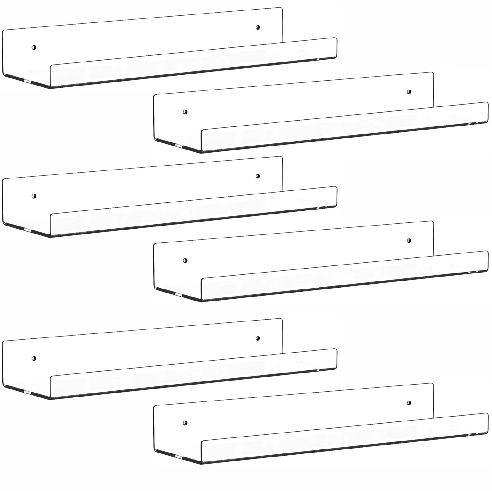 6 Pack 15 Inch Clear Acrylic Floating Shelves Wall Mount Storage for Bathroom
