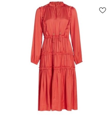 NWT!ELIE TAHARI Whisper Long Sleeve Ruffle Tassel Midi Fit & Flare Dress. Size 8