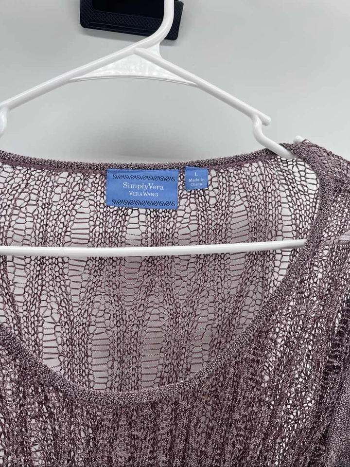 Vestido suéter Vera Wang feminino roxo malha com nervuras túnica alta-baixa G - Imagem 2 de 4