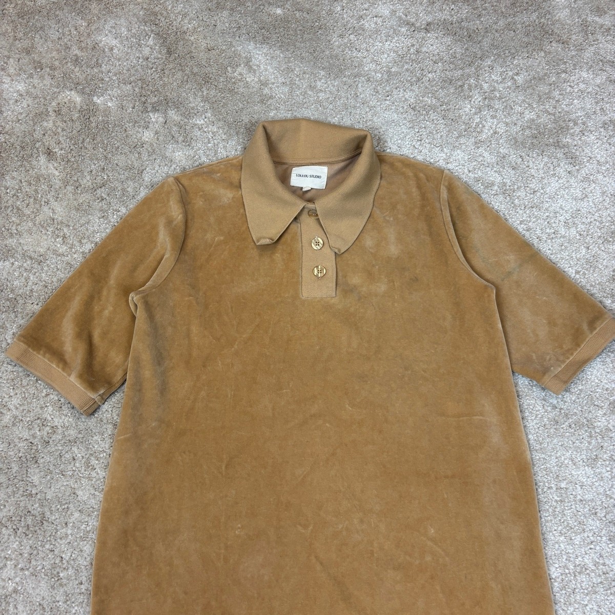 Loulou Studio Brown Cotton Velour Polo Mini Dress Women's XS