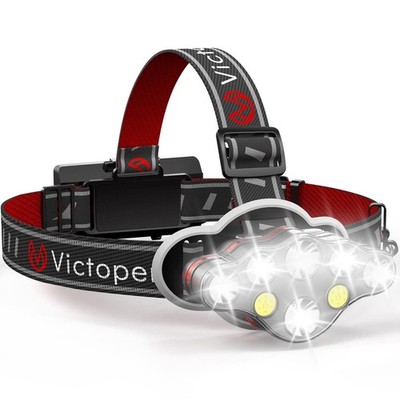 Victoper Rechargeable Headlamp, 8 LED High Lumen Super Bright 1 Pack, Red 