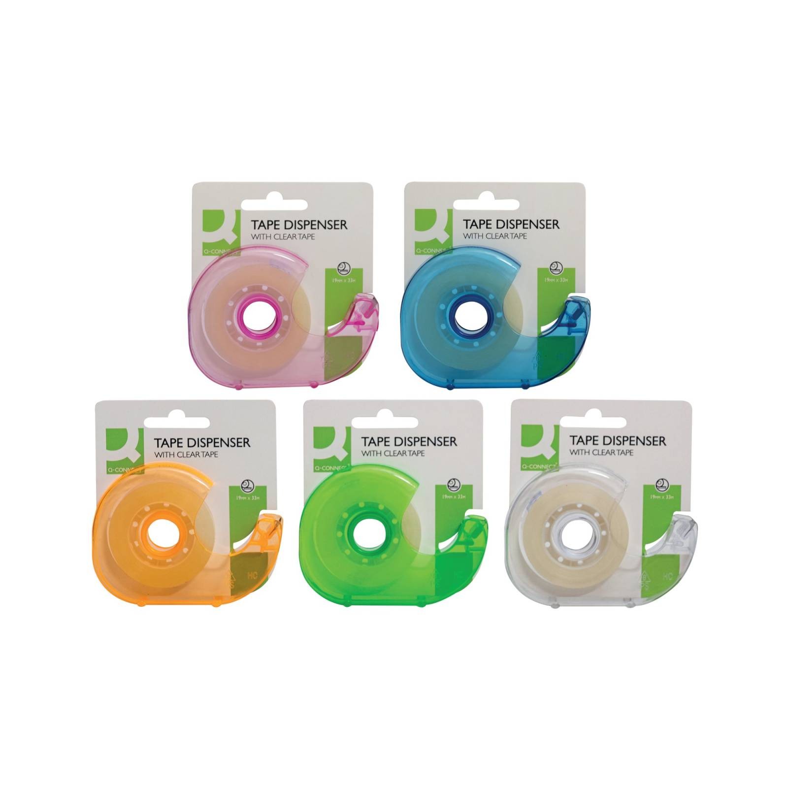Q-Connect Adhesive Tape 19mm x 33m with Dispenser 10 Pack Assorted Colours