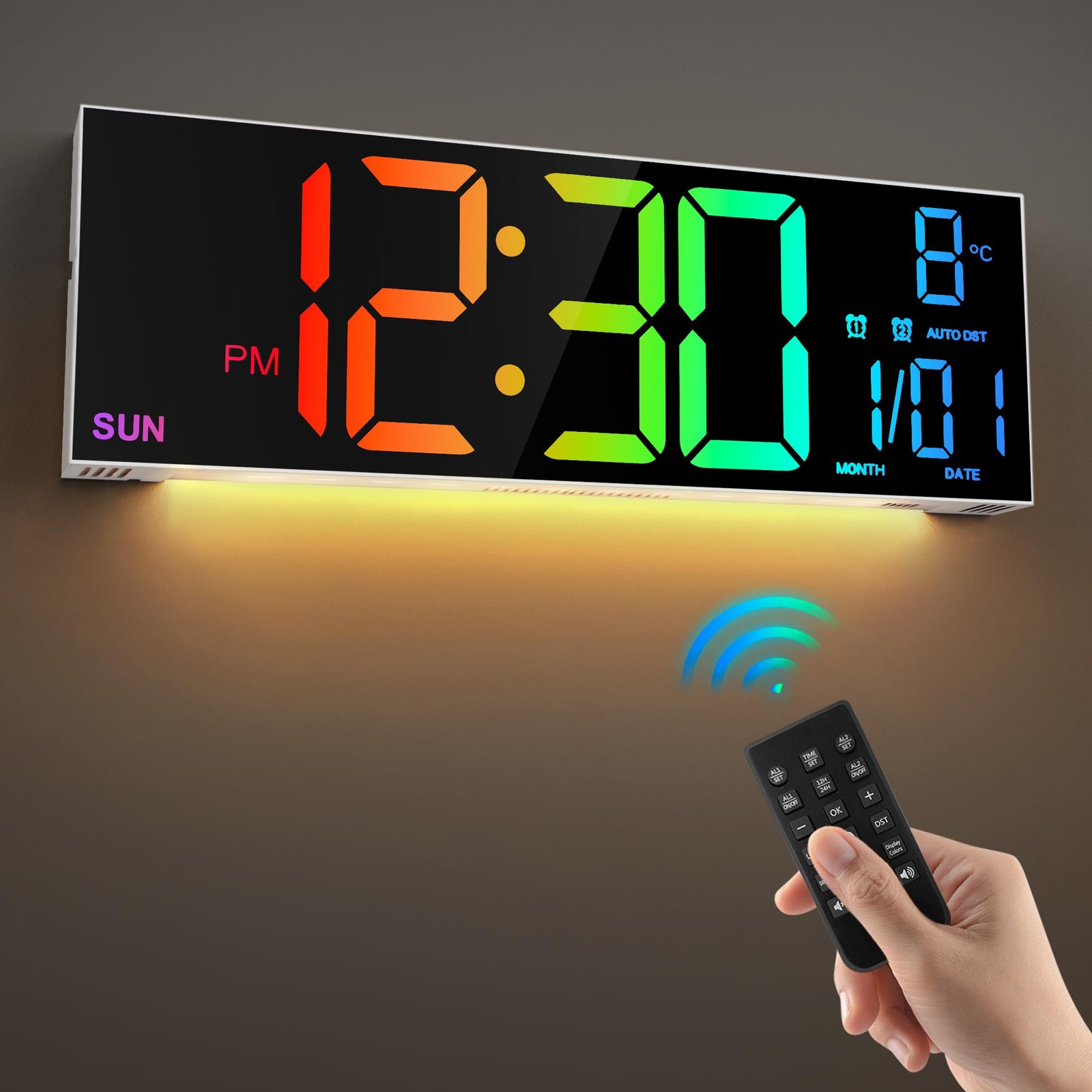 16 . 2 '' Large Digital Wall Clock with Remote Control, Big LED/Dual Alarm/ 8 RGB featured image